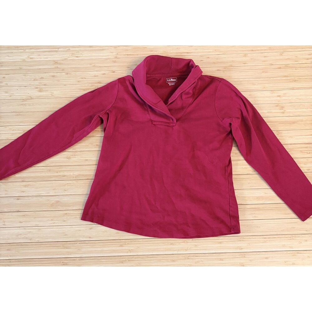 L.L.Bean Women’s Size Medium Cranberry Red Long-Sleeve Shawl Collar Top